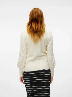 Normal Passform Hög Hals Ballongärmar Pullover