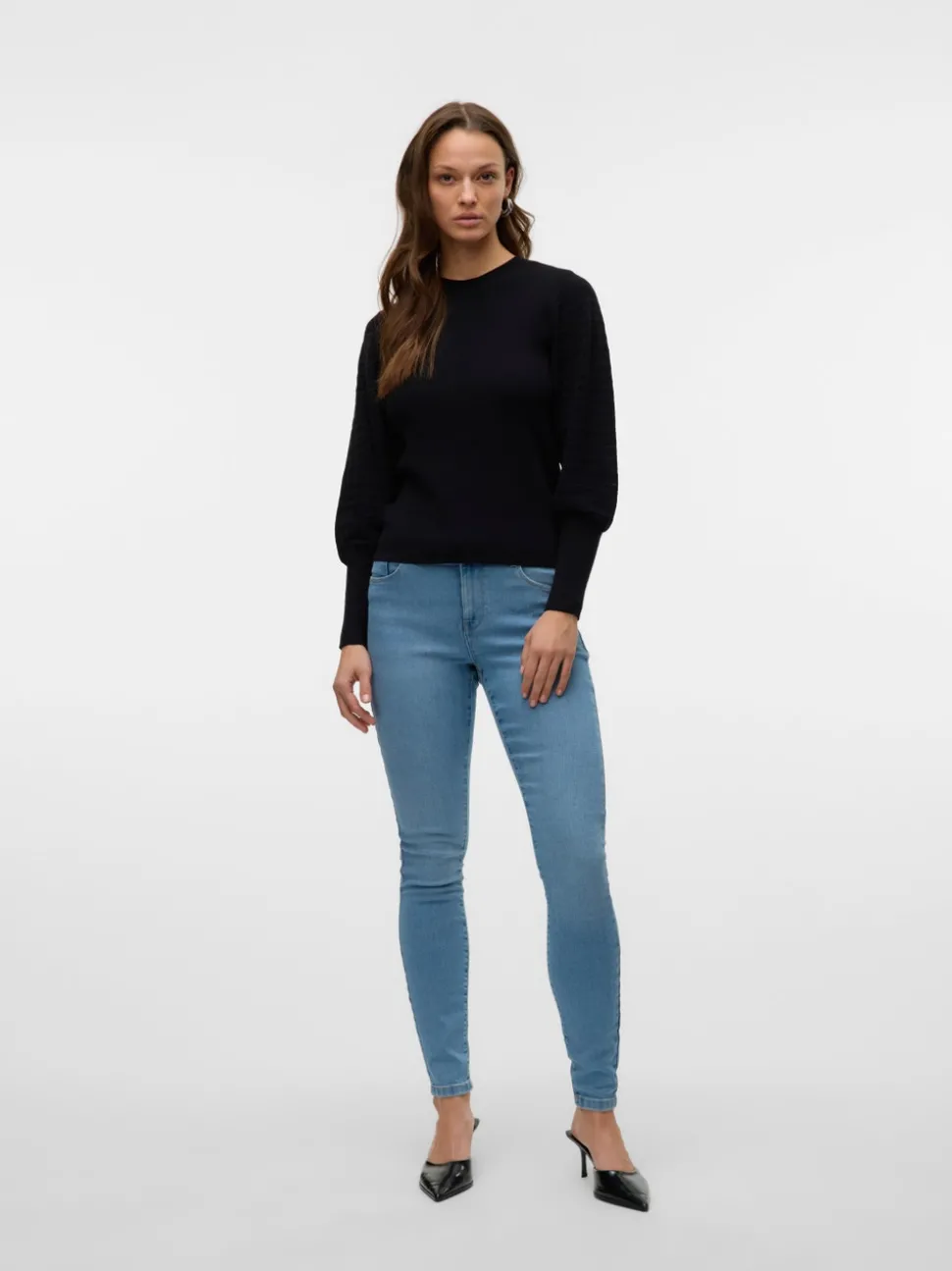 VMELLY Medelhög Midja Skinny Fit Jeans
