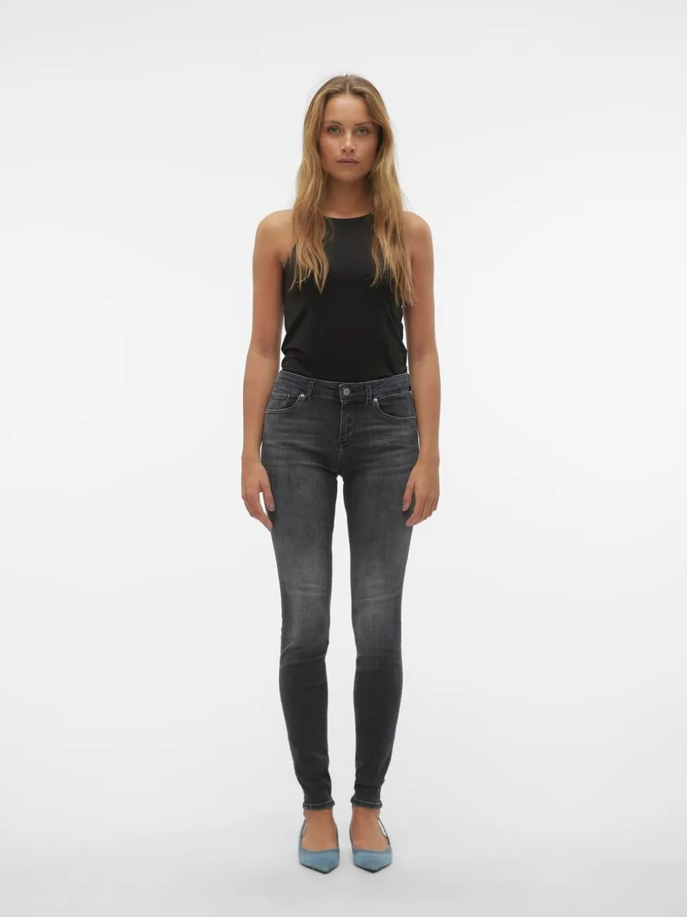VMLUX Medelhög Midja Slim Fit Jeans