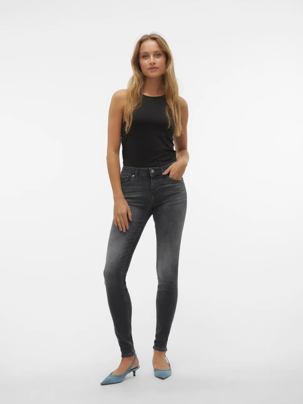 VMLUX Medelhög Midja Slim Fit Jeans