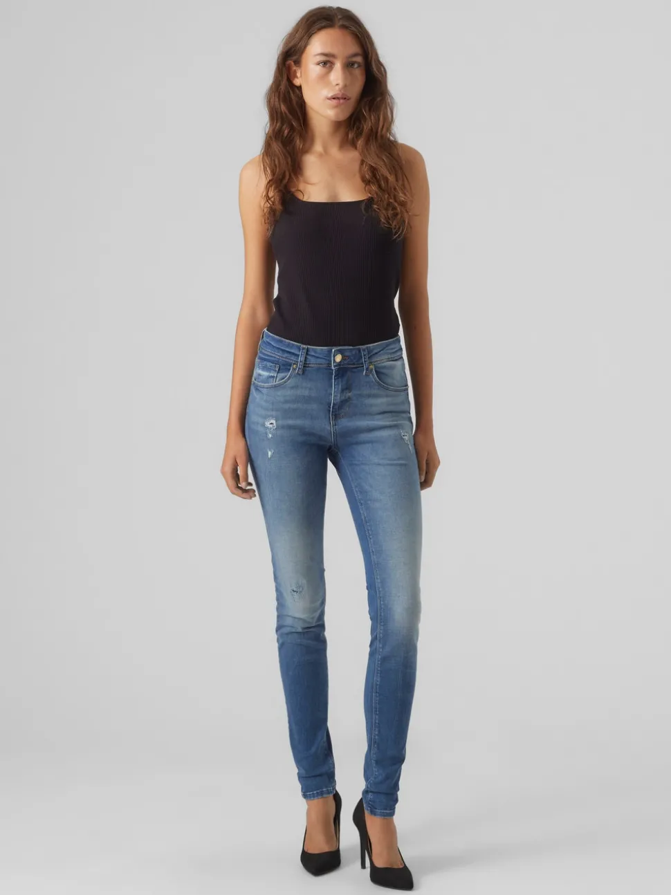 VMLUX Medelhög Midja Slim Fit Jeans