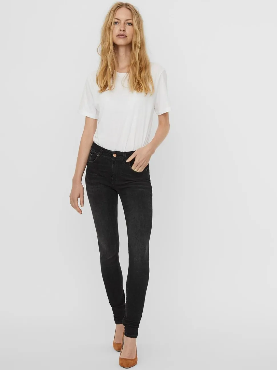 VMLUX Medelhög Midja Slim Fit Jeans
