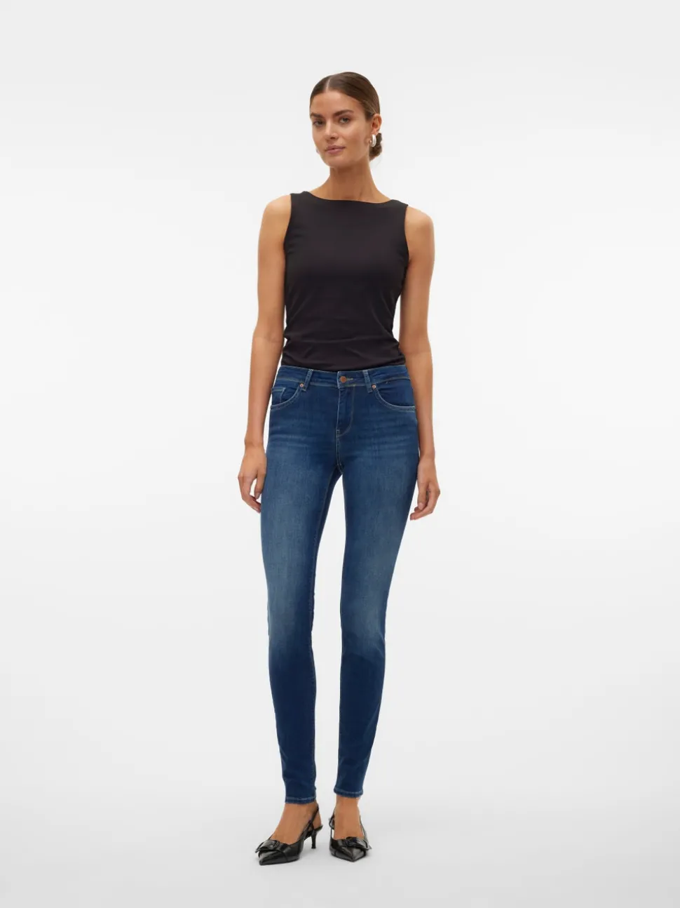VMLUX Medelhög Midja Slim Fit Jeans