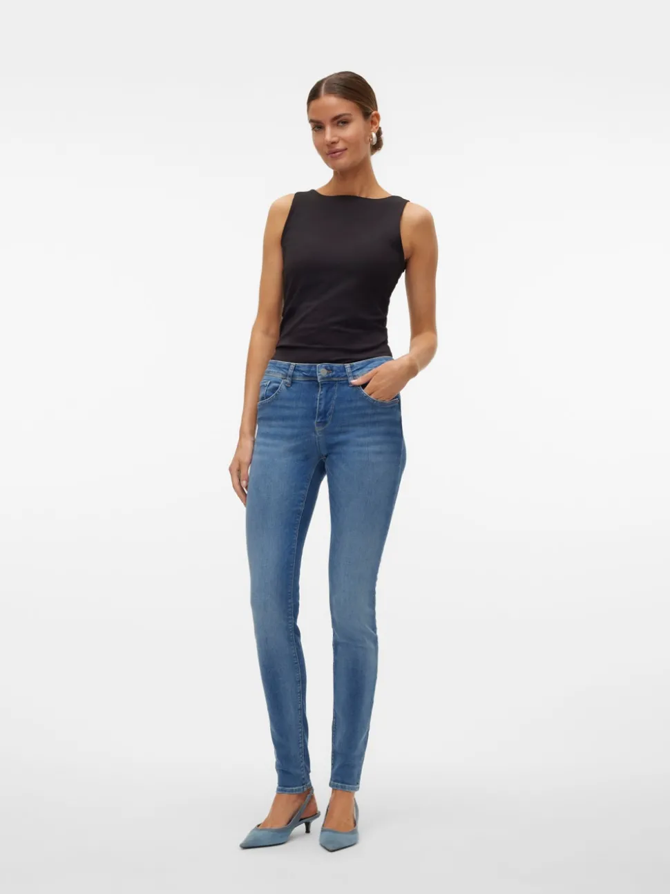 VMLUX Medelhög Midja Slim Fit Jeans