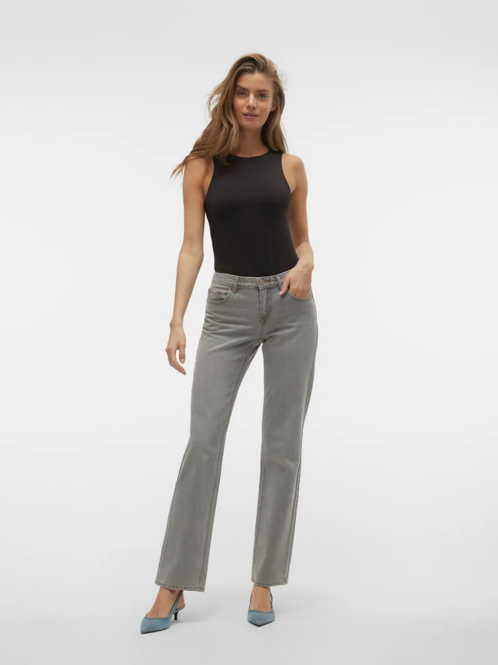 VMPAM Låg Midja Rak Passform Jeans