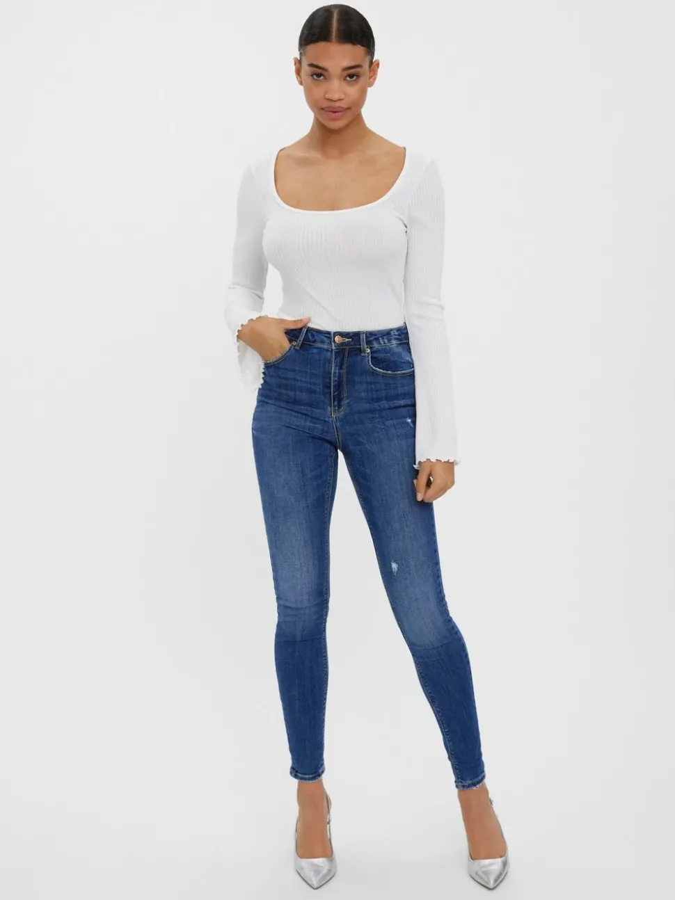 VMSOPHIA Hög Midja Slim Fit Jeans